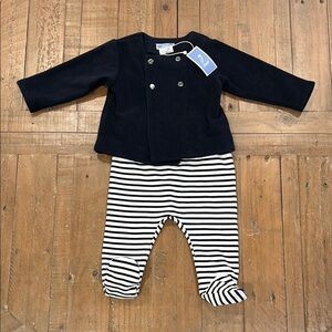 Jacadi Navy Jacket and Striped Footed Pants Set nwt